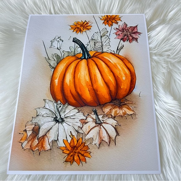 Wall Art Watercolor Floral Pumpkins Print Poster Card Unframed - Picture 9 of 12